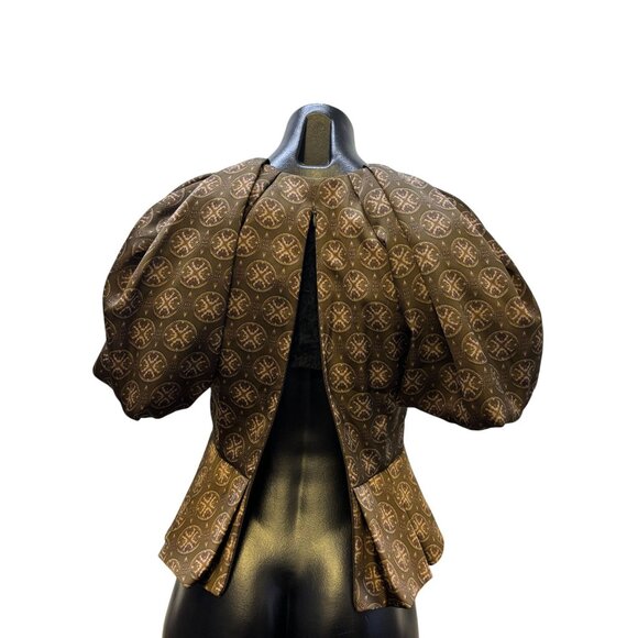 NWT Antonio Melani Brown Print Blouse With Puff Sleeves Size 0 - Picture 4 of 7